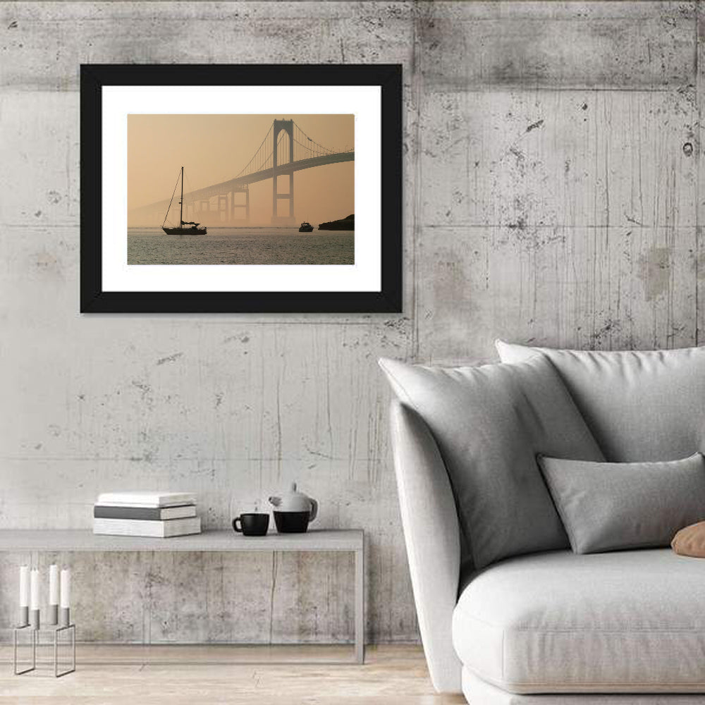 Newport Bridge in Golden Haze Wall Art in a room, landscape