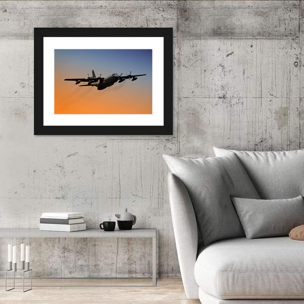 Four-engine Military Transport at Dusk Wall Art in a room, landscape