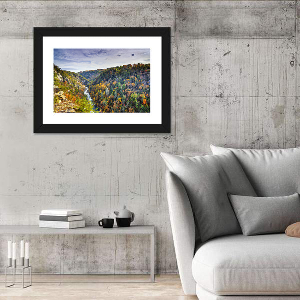 Tallulah Gorge Autumn Vista Wall Art in a room, landscape