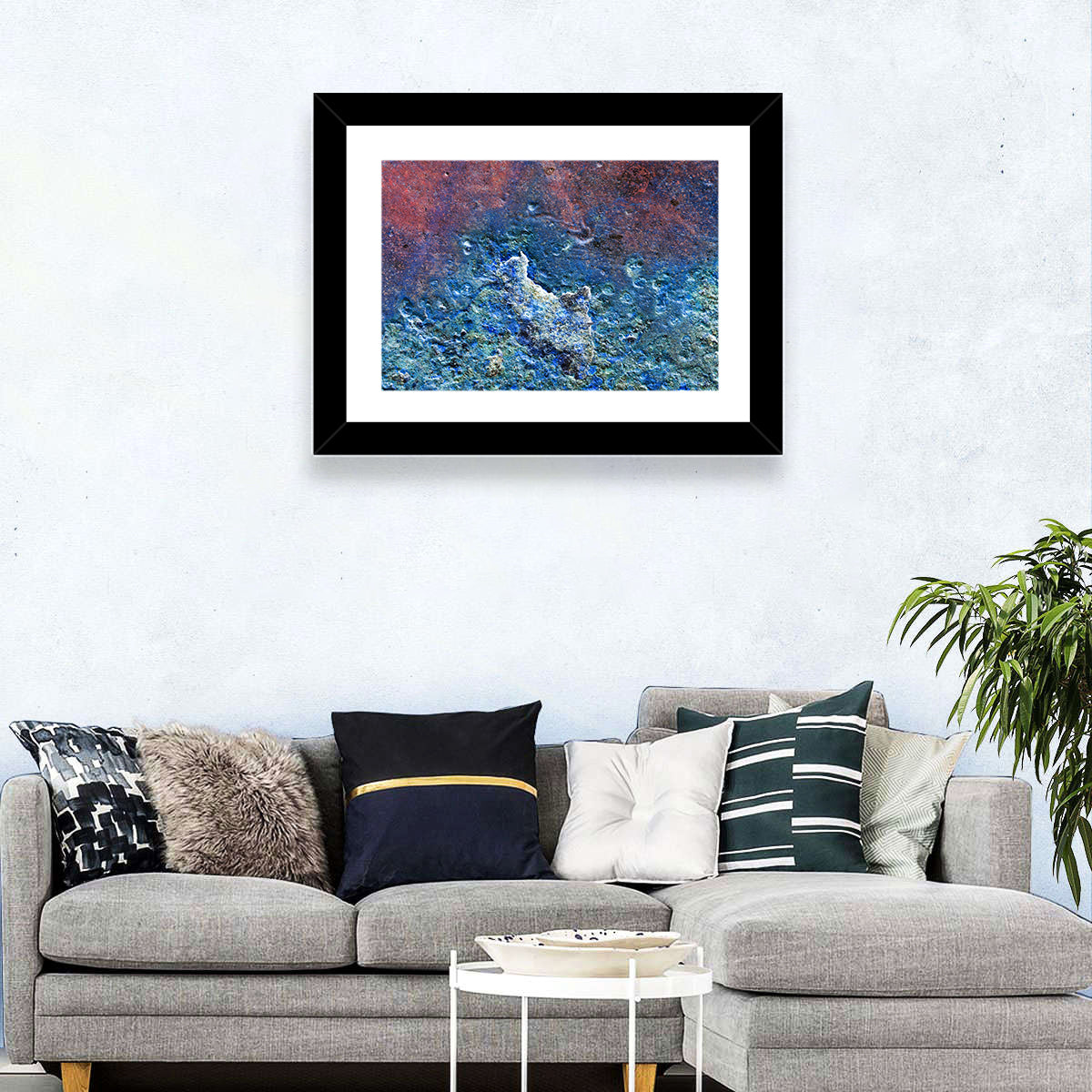Weathered Metal Abstract Wall Art in a room, landscape