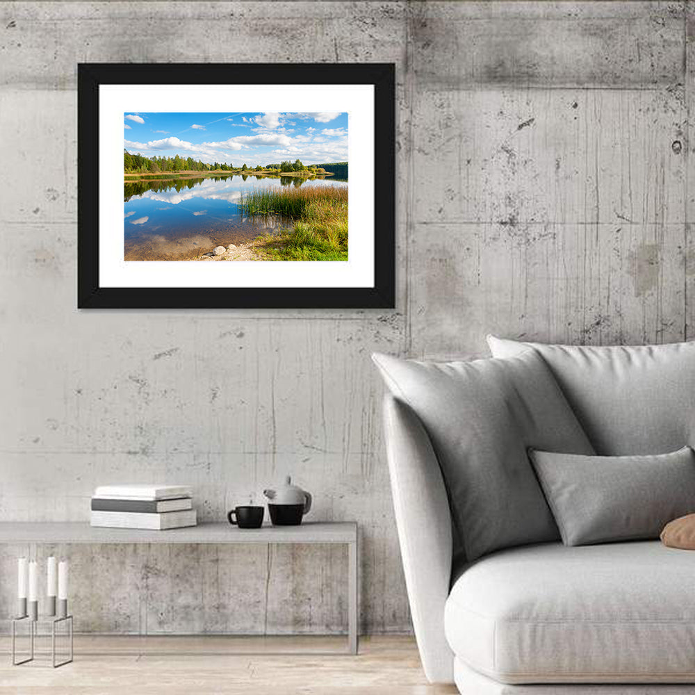 Paunkula Lake Reflections Wall Art in a room, landscape