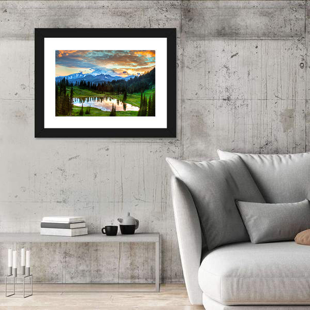 Mount Rainier Reflection at Tipsoo Lake Wall Art in a room, landscape