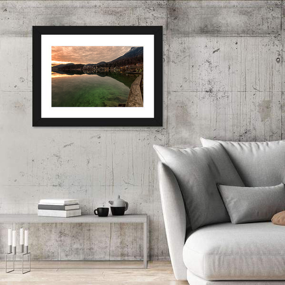 Fuschlsee Pier at Sunset Wall Art in a room, landscape