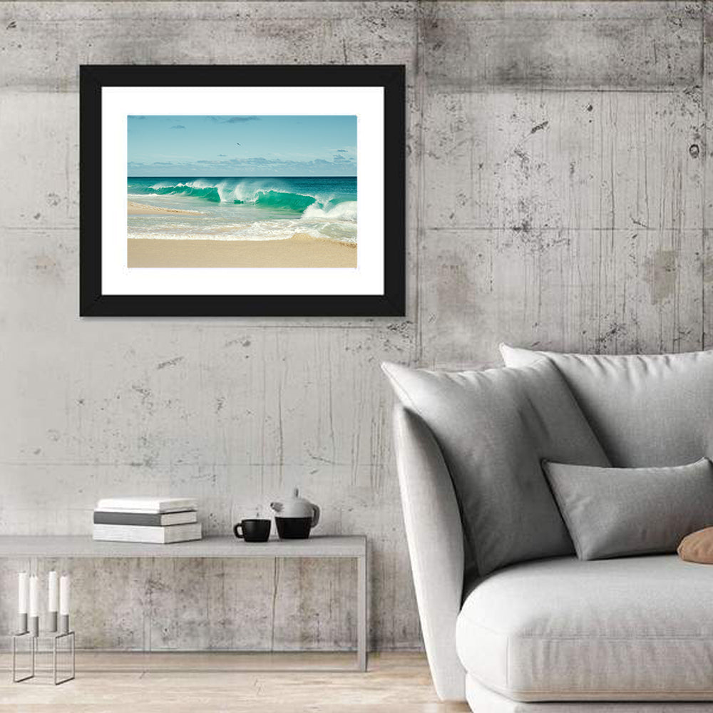 Turquoise Wave on Sandy Beach Wall Art