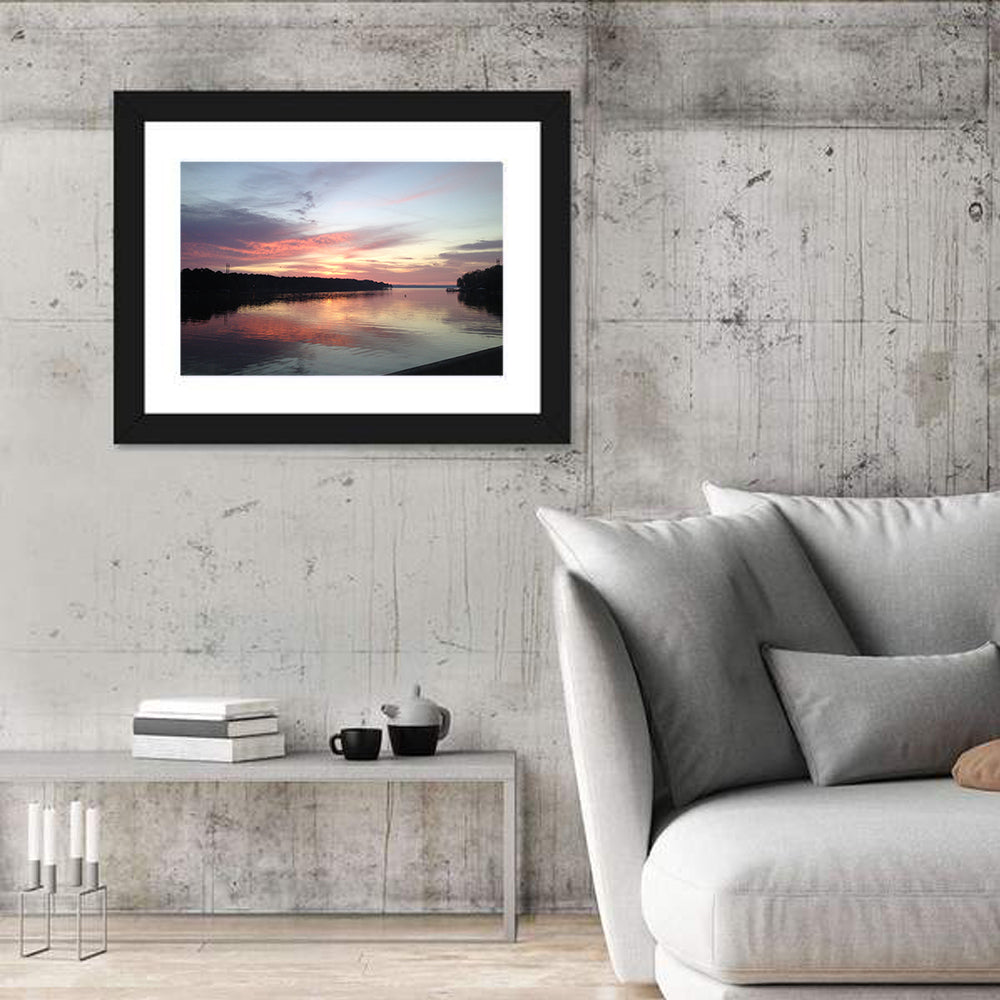 Lake Eufaula Sunset Wall Art in a room, landscape