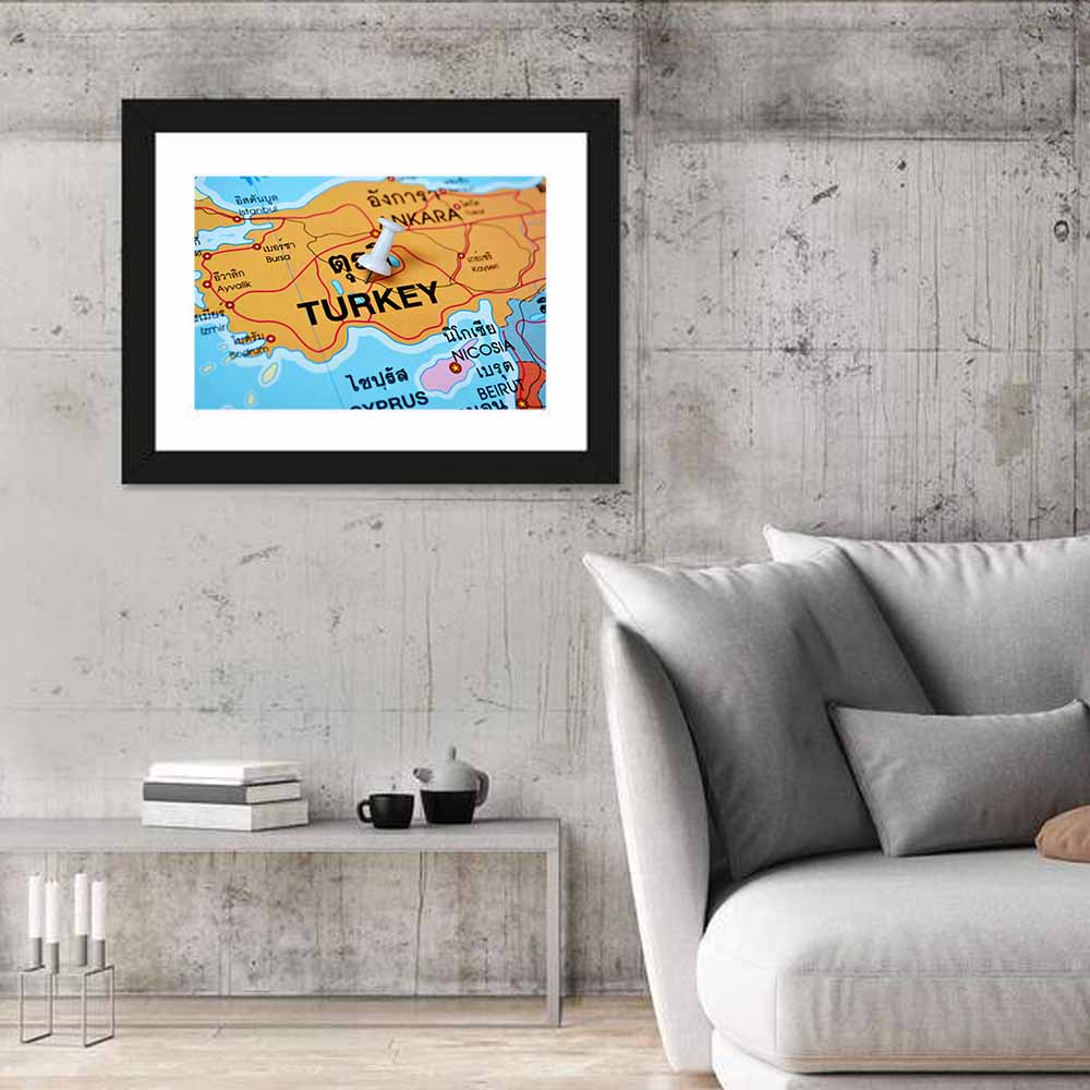 Turkey Map with Ankara Pin Wall Art