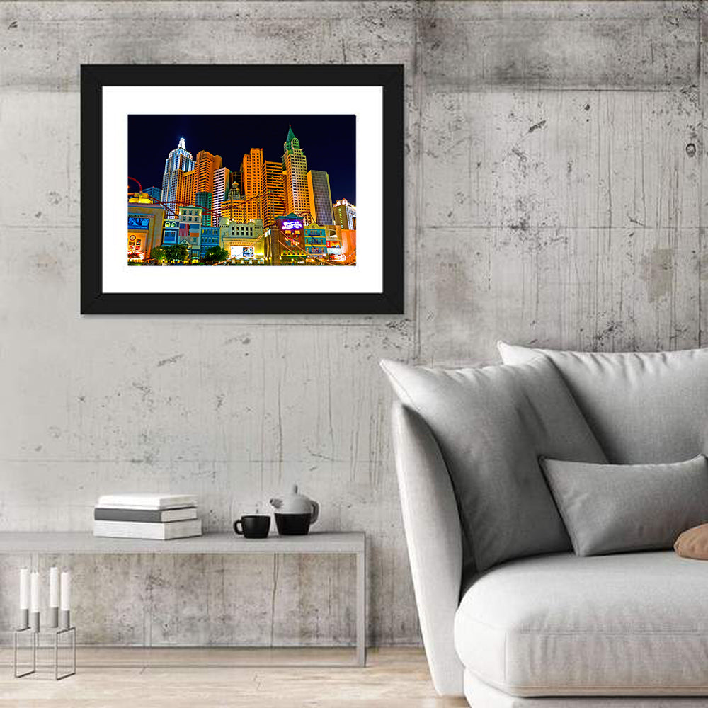 Las Vegas Big Apple Coaster at Night Wall Art in a room, landscape