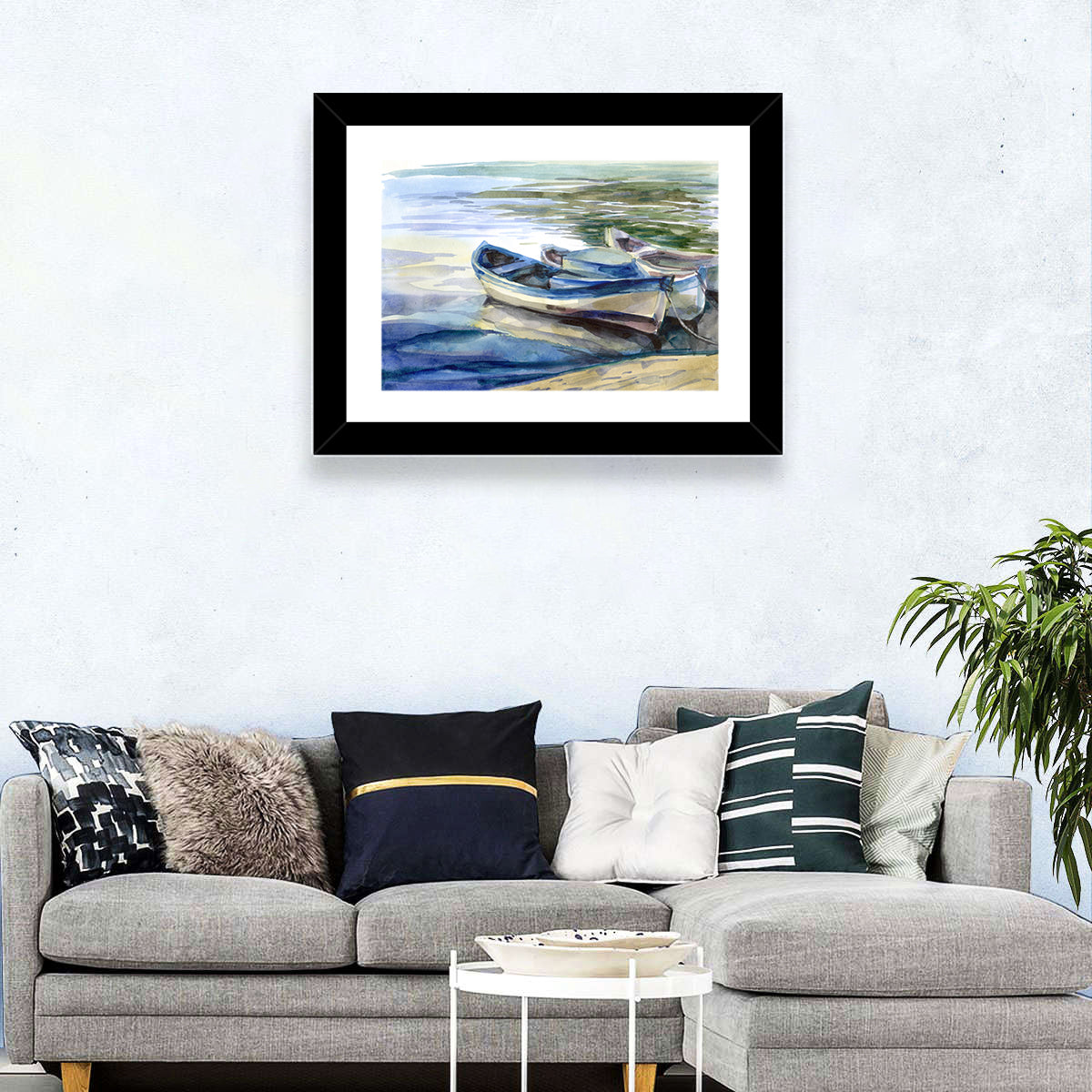 Watercolor Rowboats by the Shore Wall Art