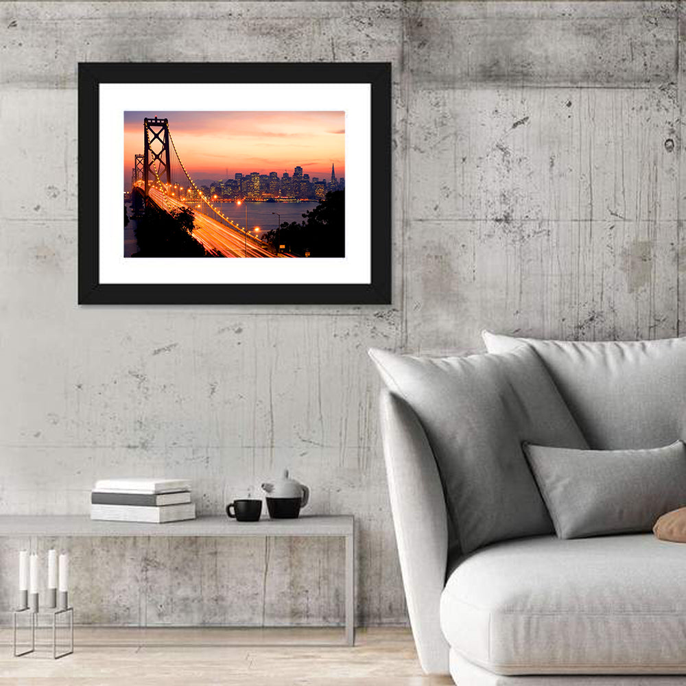 Bay Bridge Light Trails at Sunset Wall Art