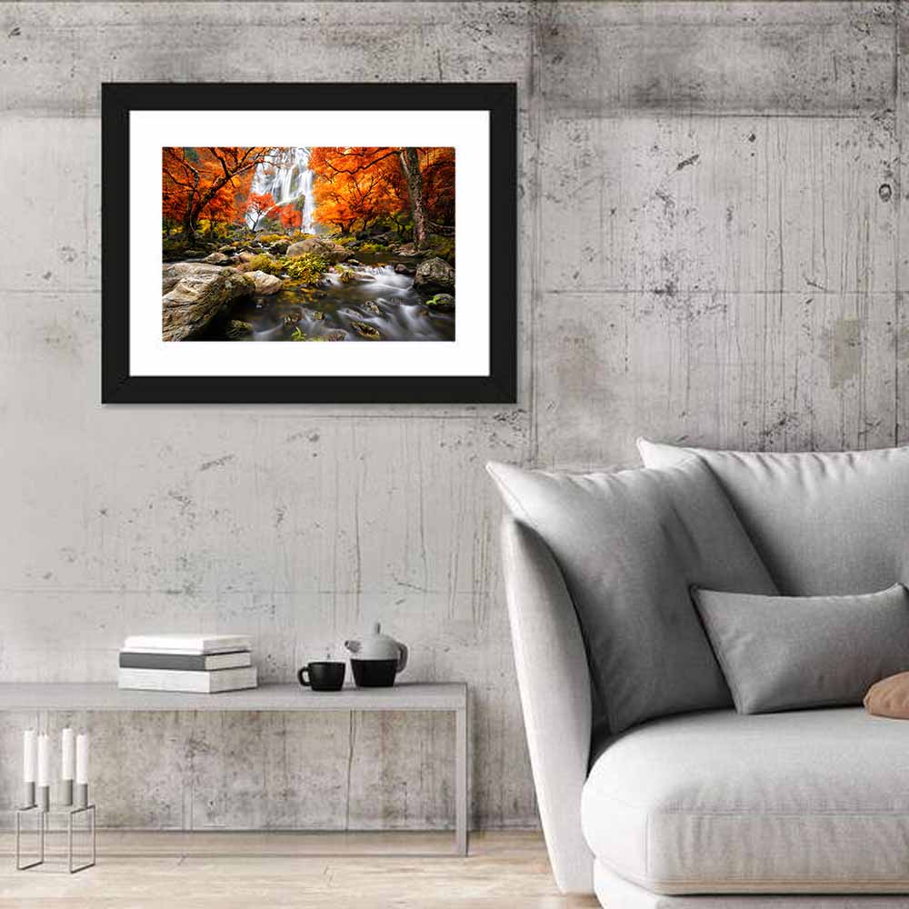 Autumn Forest Waterfall Wall Art