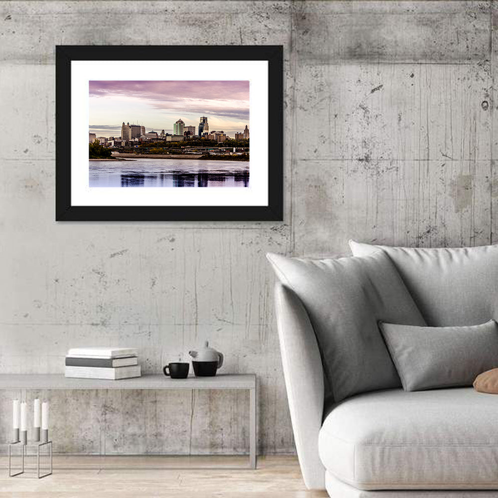 Kansas City Skyline at Dusk Wall Art in a room, landscape