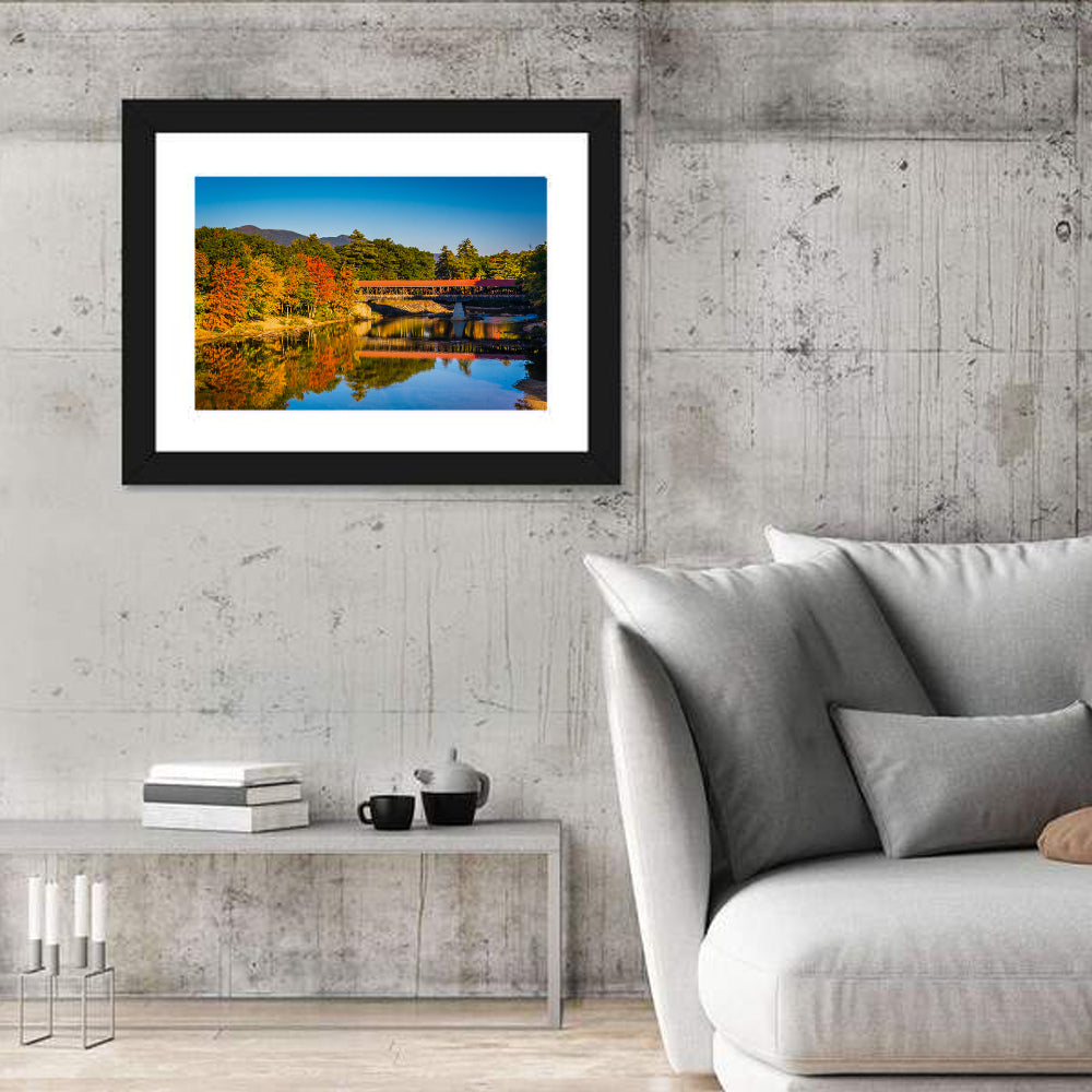 Albany Covered Bridge on Saco River Wall Art in a room, landscape