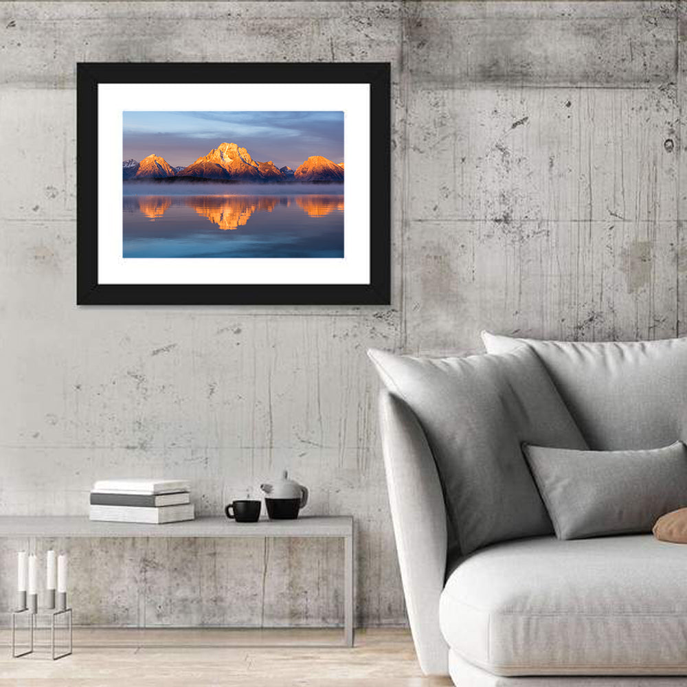 Mount Moran Sunrise Over Jackson Lake Wall Art in a room, landscape