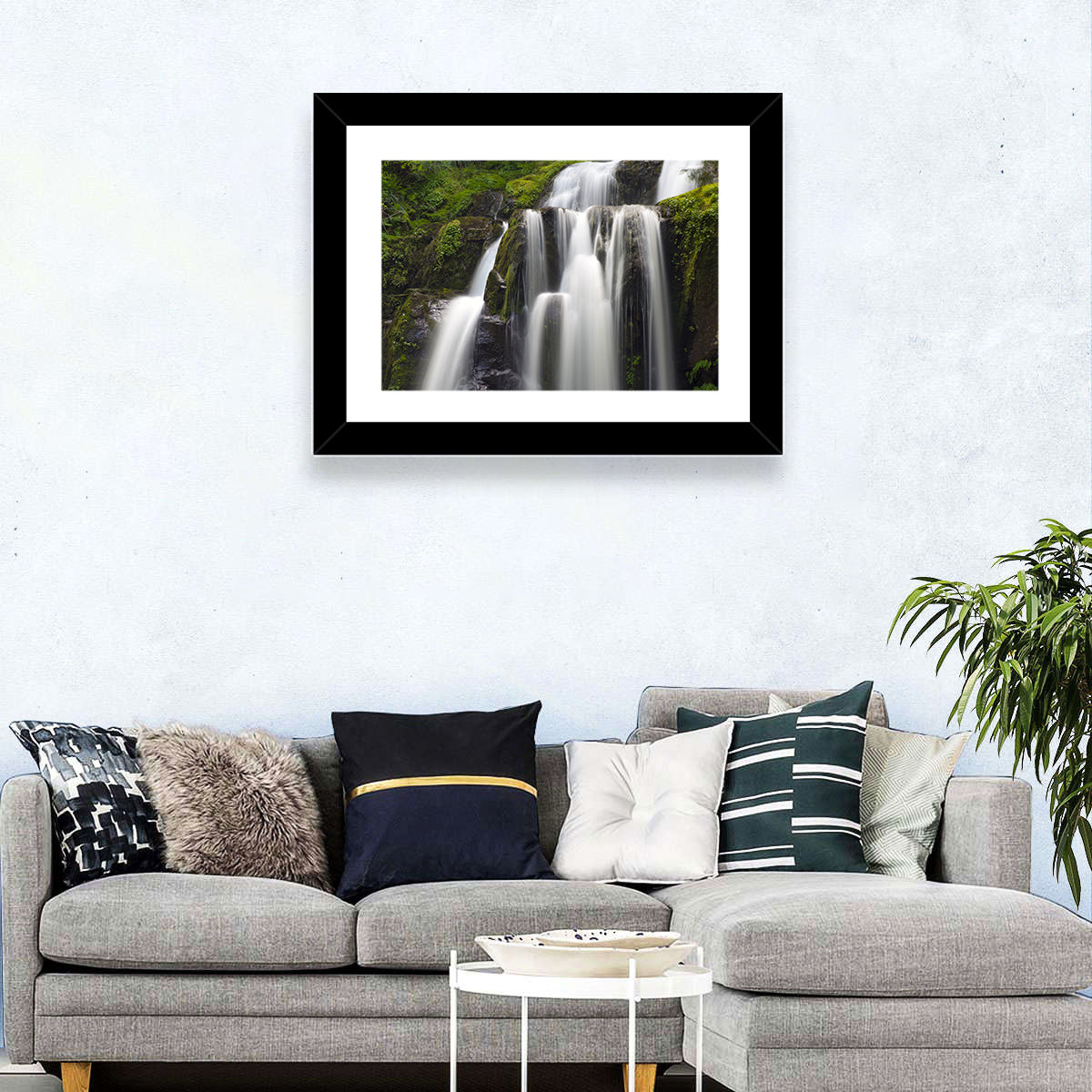 Mossy Kentucky Waterfall Wall Art in a room, landscape