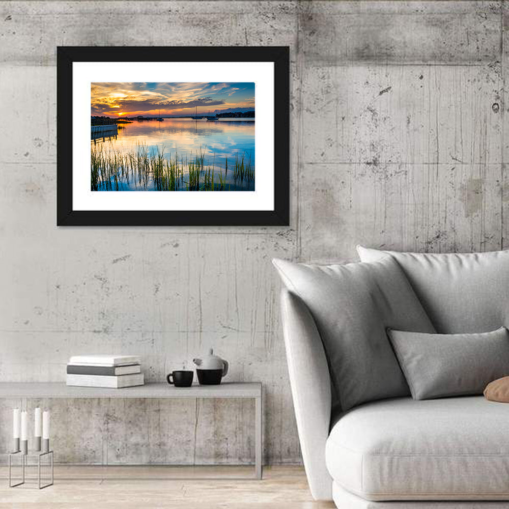 Folly River Sunset Reflection Wall Art in a room, landscape