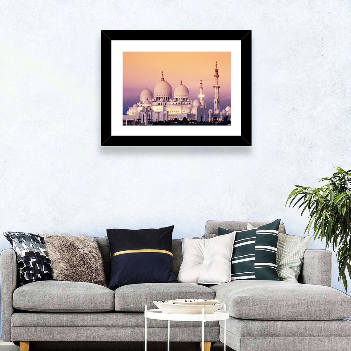 Sheikh Zayed Grand Mosque at Dusk Wall Art in a room, landscape