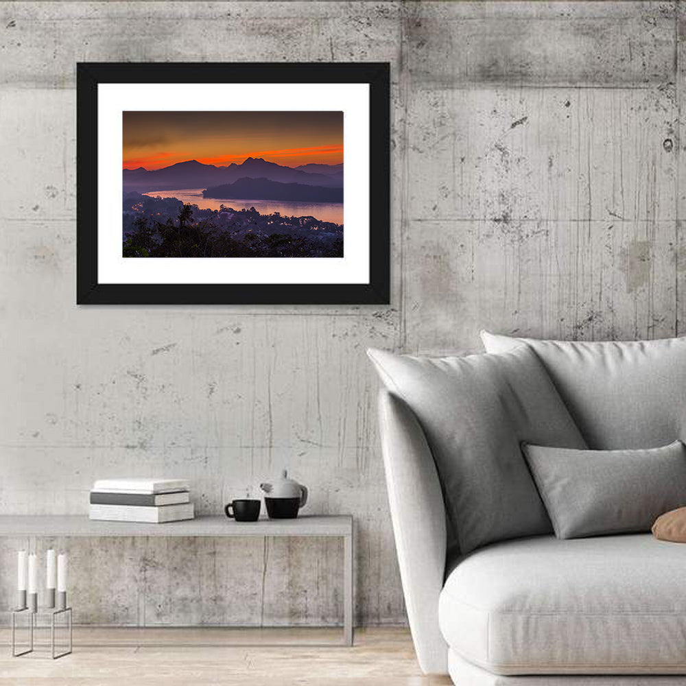 Luang Prabang Sunset Over Mekong Wall Art in a room, landscape