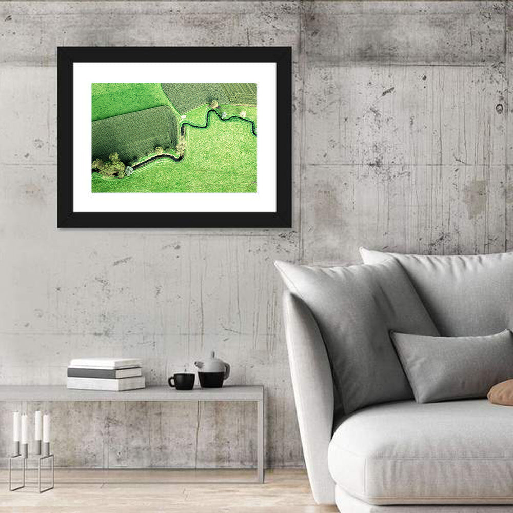 Meandering Stream Over Farmland Wall Art