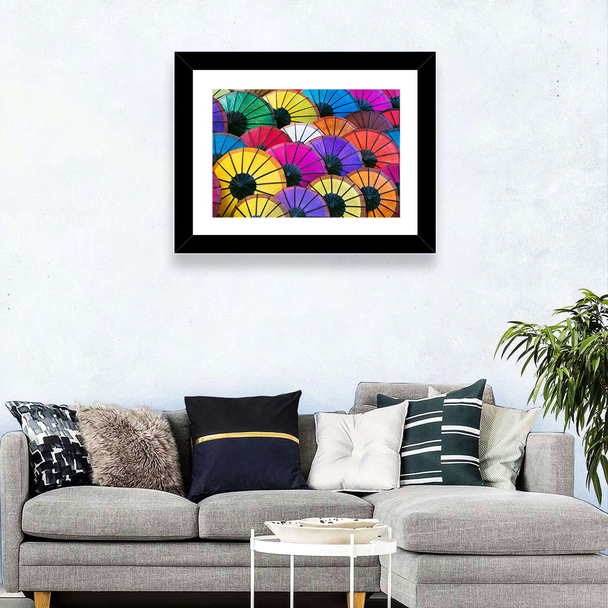Vibrant Market Parasols Wall Art in a room, landscape
