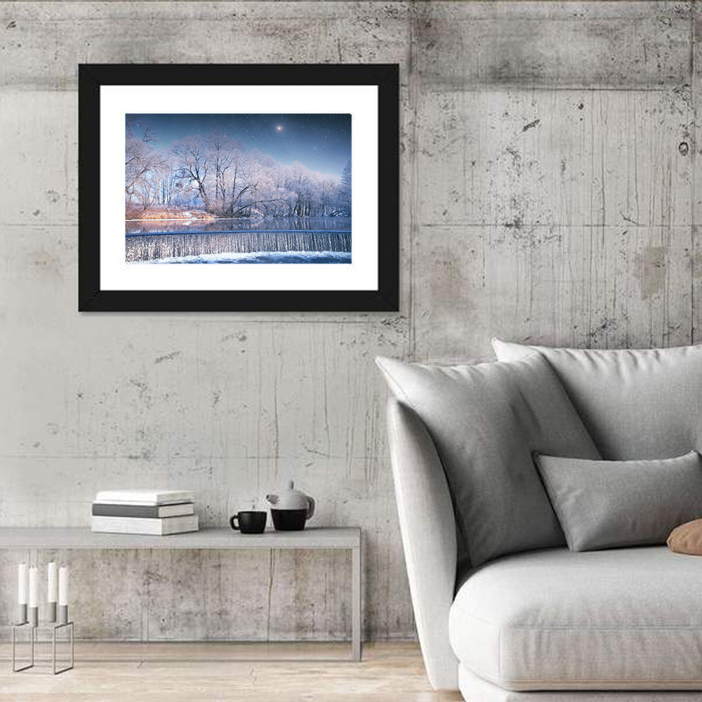 Starlit Winter Waterfall Wall Art