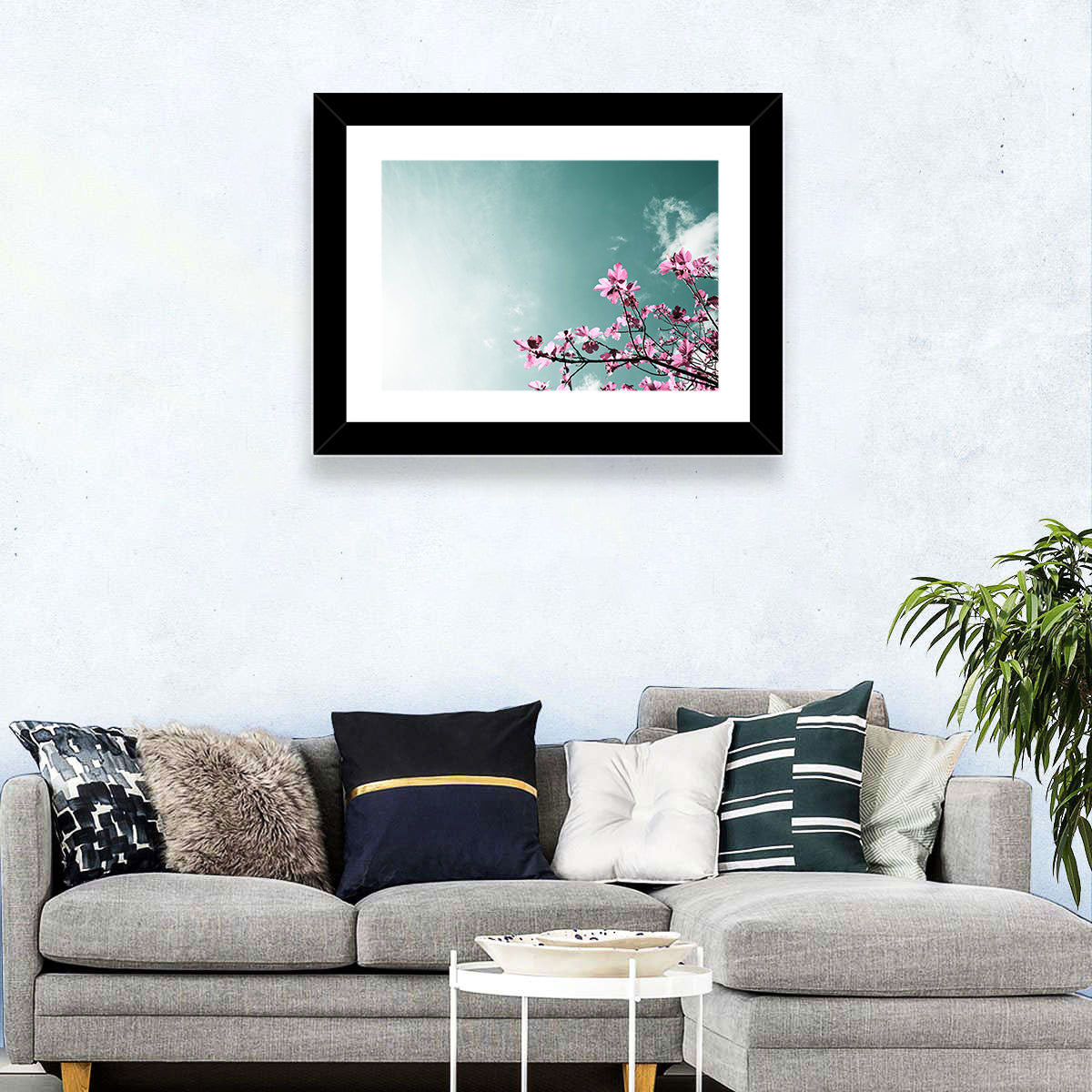 Pink Fig Tree Branches Wall Art in a room, landscape