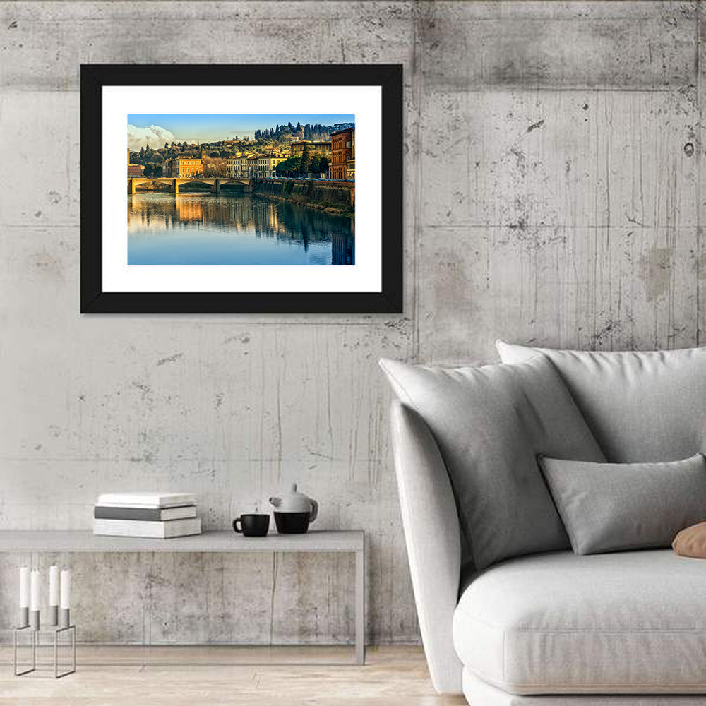 Golden Hour Florence Over the Arno River Wall Art in a room, landscape