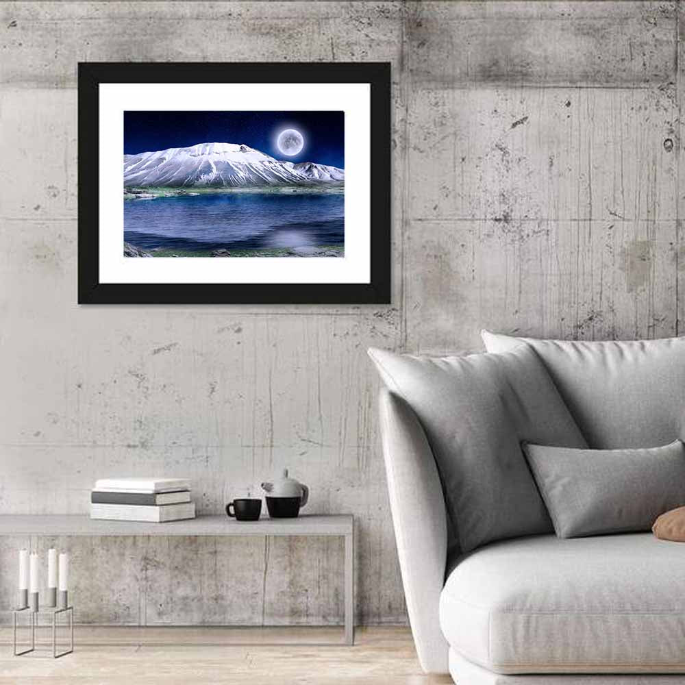 Moonlit Winter Mountain Lake Wall Art