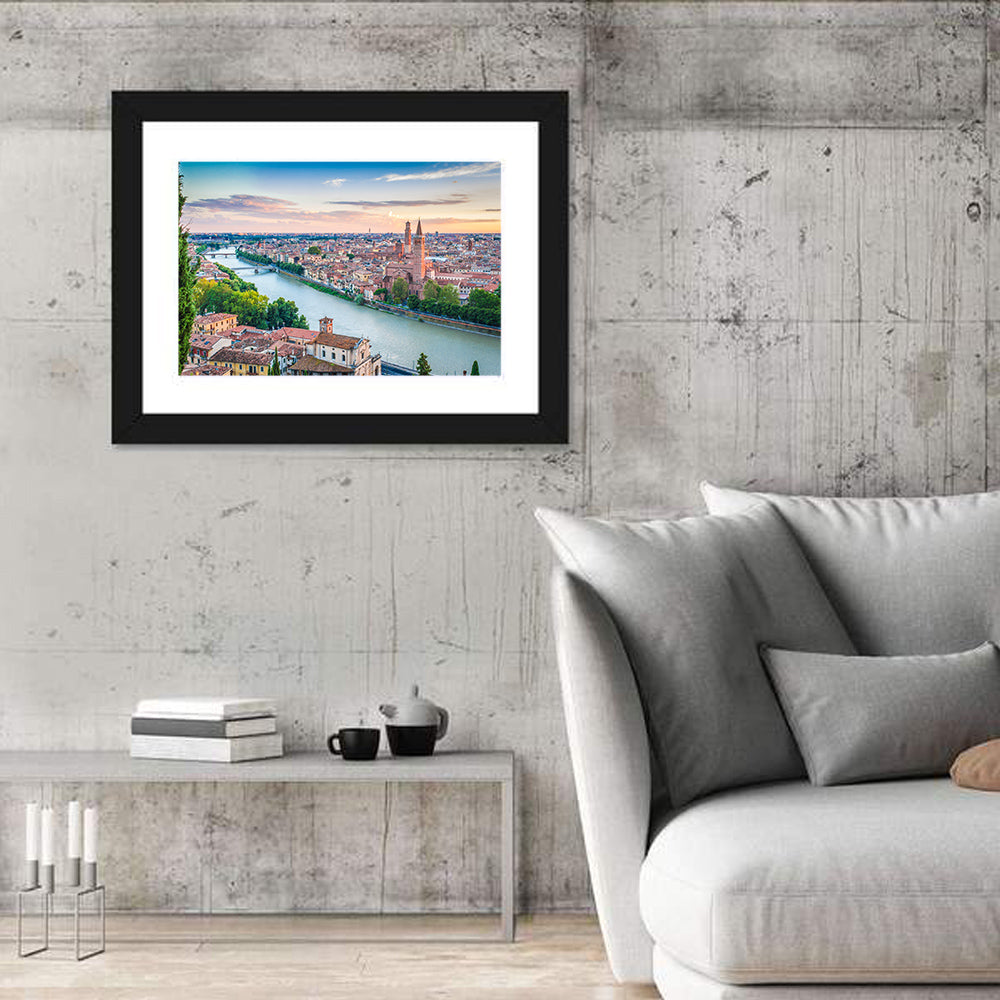 Verona Riverbend at Golden Hour Wall Art in a room, landscape