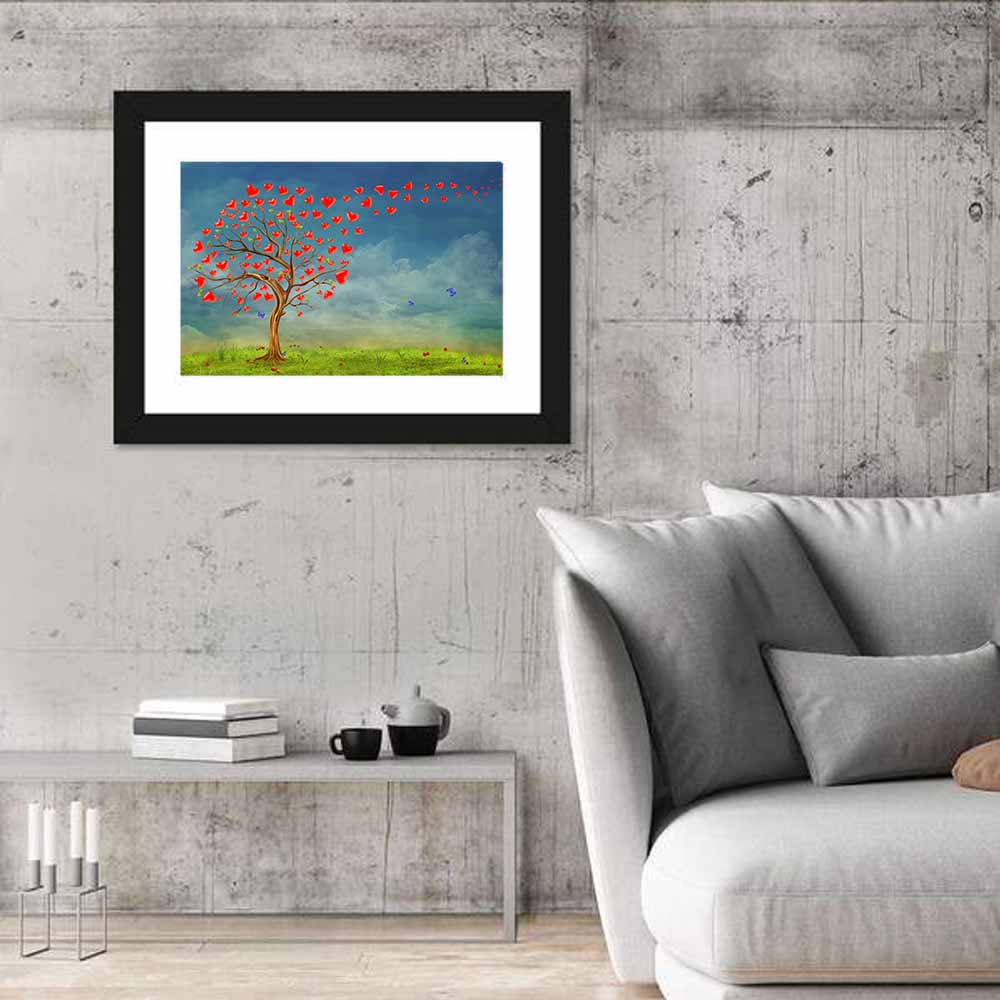 Tree of Red Hearts Wall Art in a room, landscape