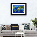 Satellite-style Blue World Map Wall Art