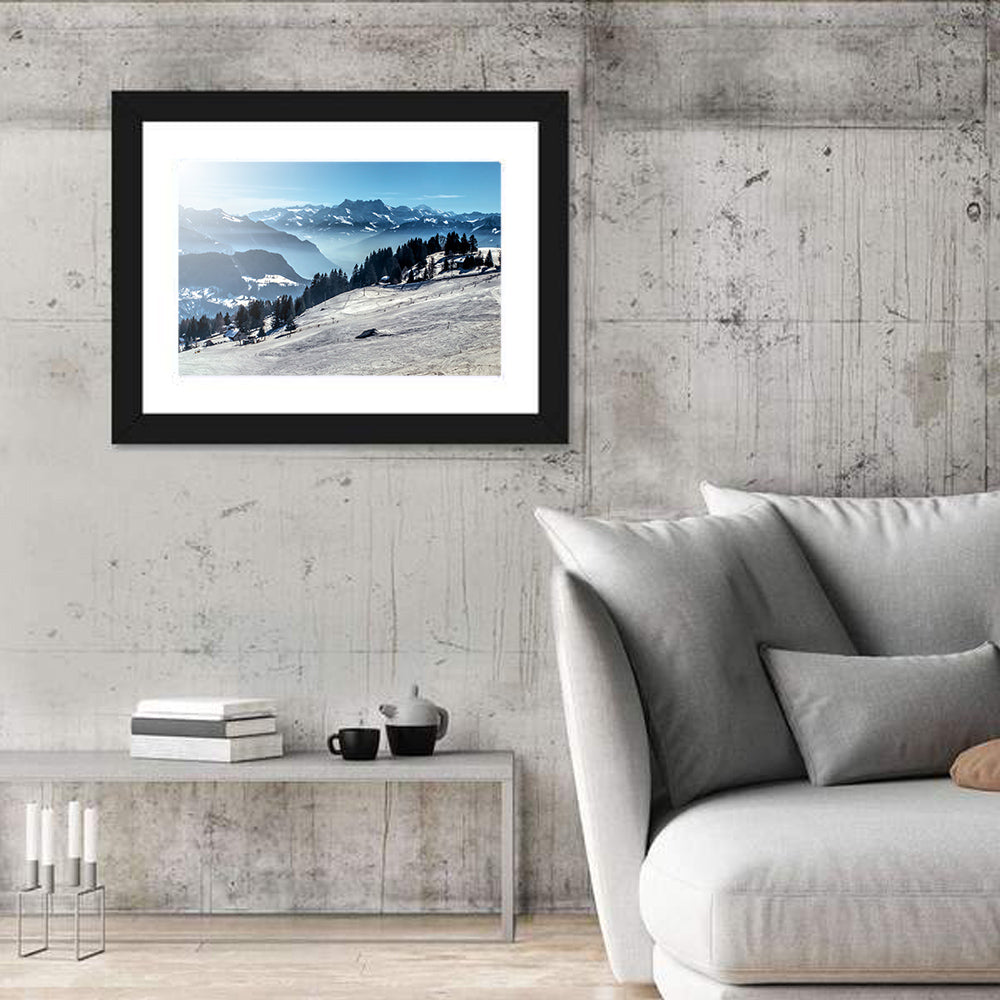 Sunlit Alpine Ski Slope Wall Art