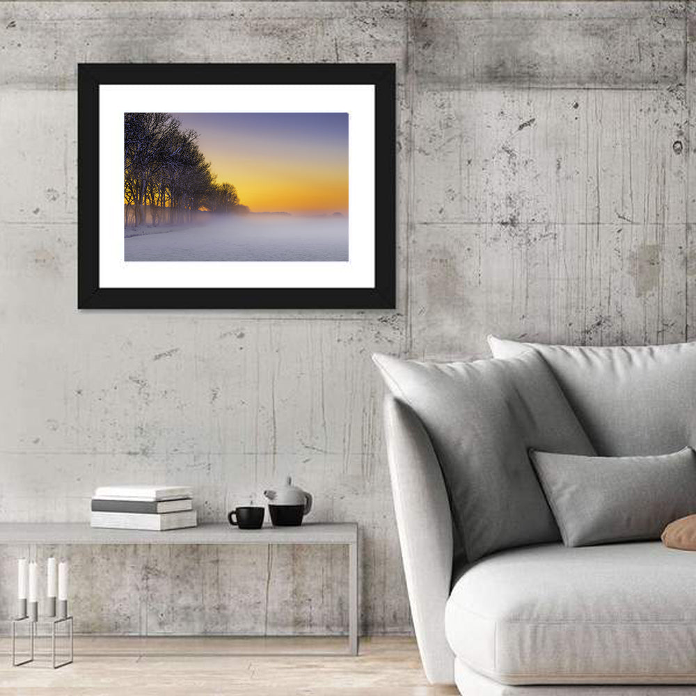 Foggy Winter Sunset Wall Art