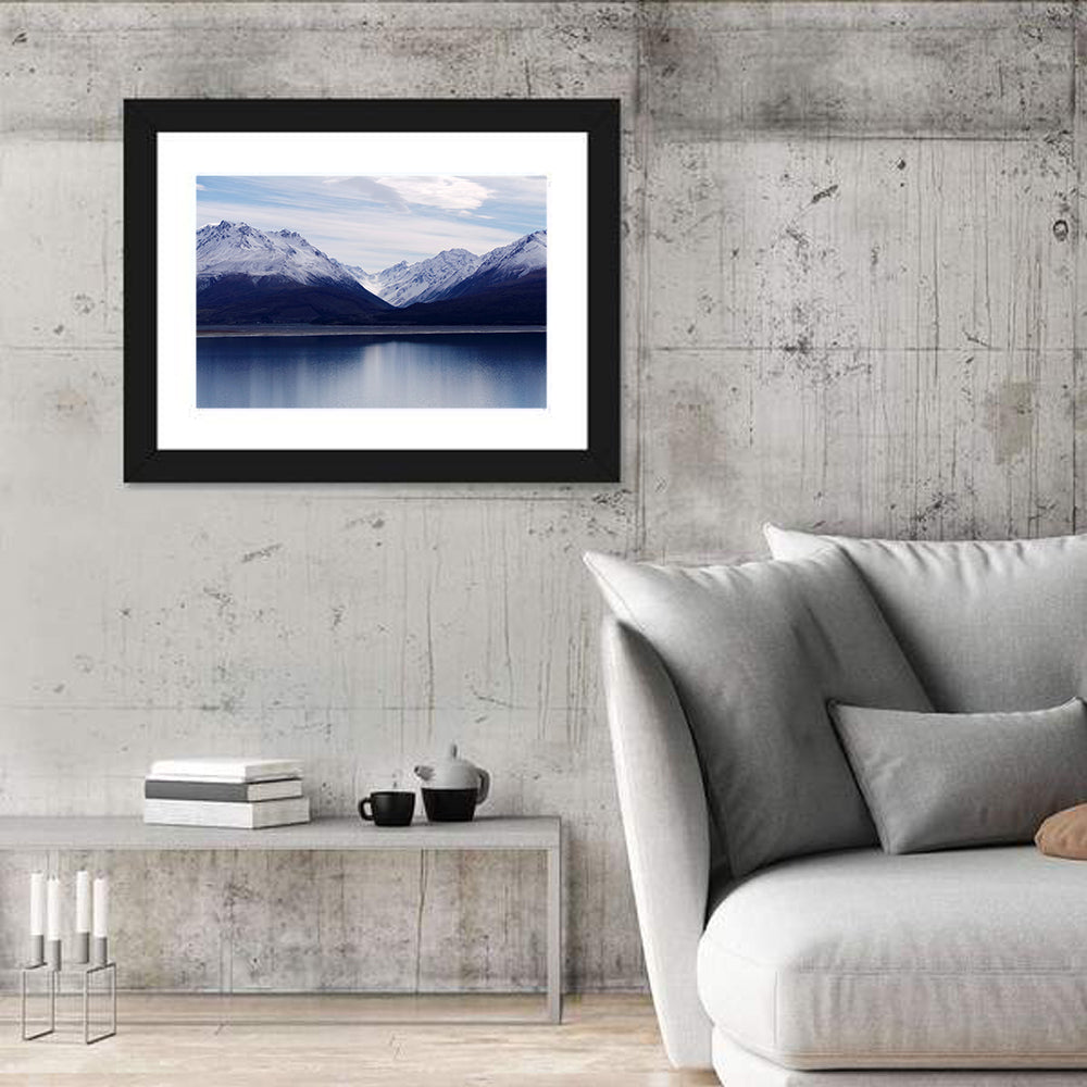 Lake Pukaki Reflection Wall Art in a room, landscape