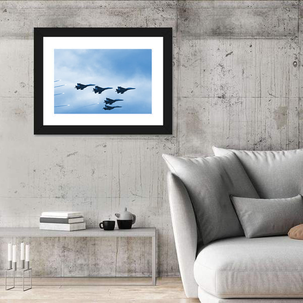 Five Fighter Jets in Formation Wall Art