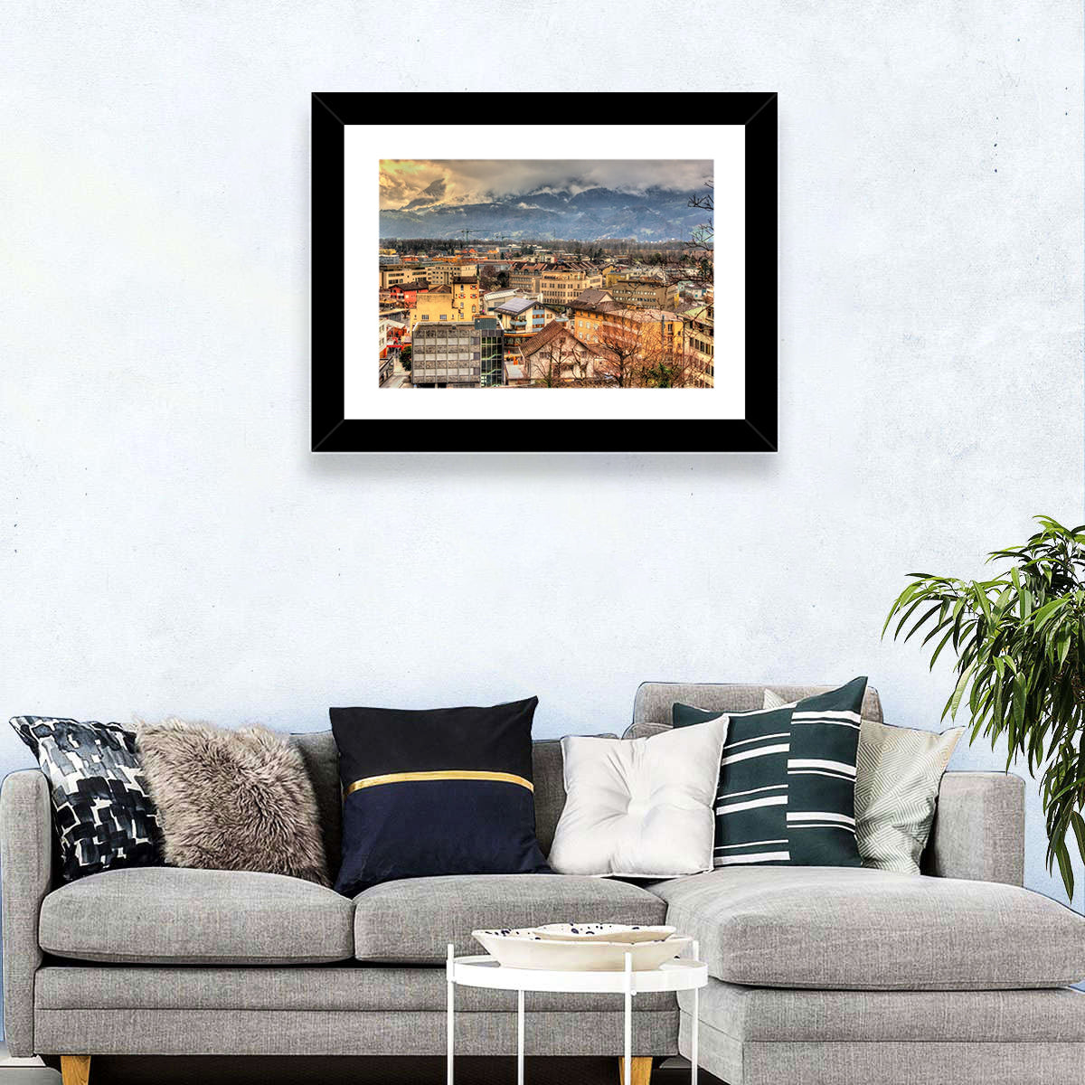 Vaduz Autumn Cityscape Wall Art in a room, landscape