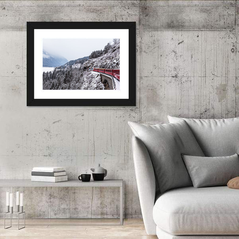 Red Train at Landwasser Viaduct Wall Art in a room, landscape