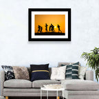 Six Runners Silhouette at Golden Sunset Wall Art