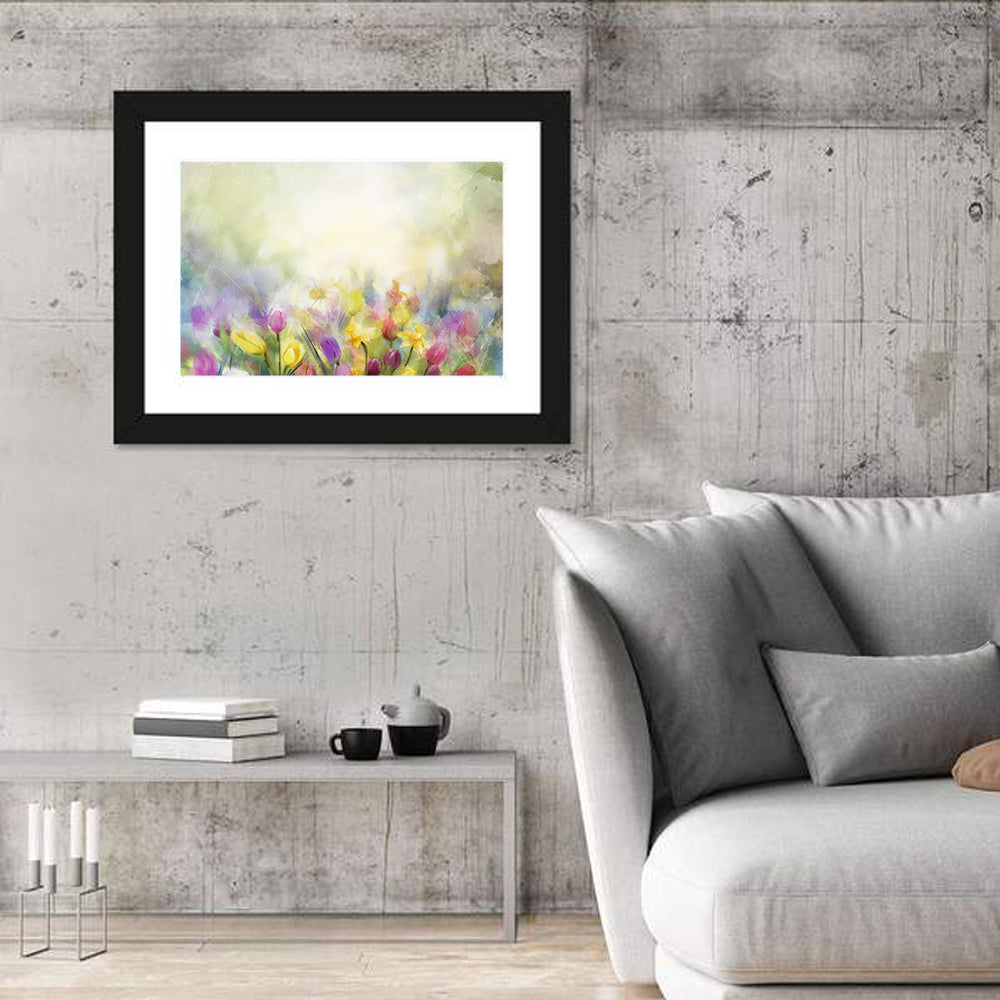 Soft Focus Tulip Meadow Wall Art in a room, landscape