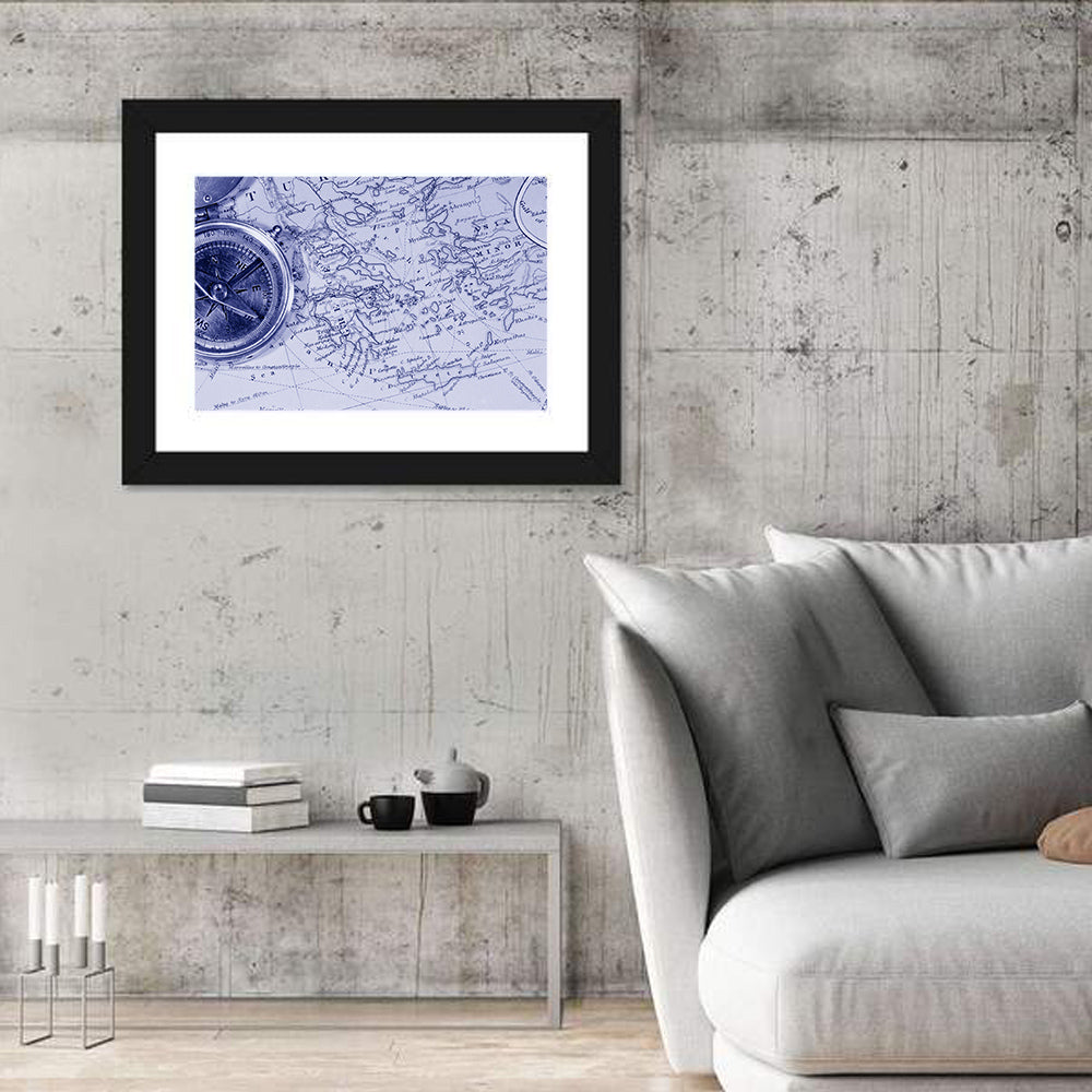 Aegean Nautical Map with Compass Wall Art