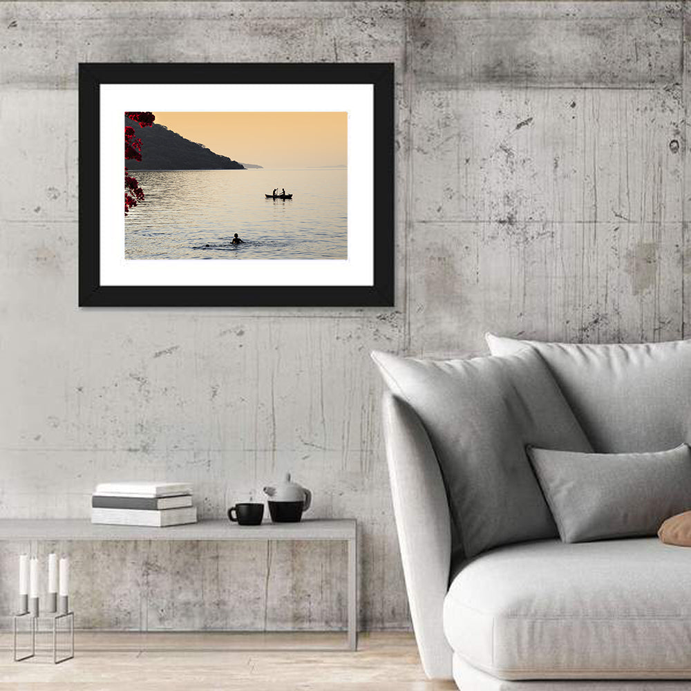 Lake Malawi Golden Hour Wall Art in a room, landscape