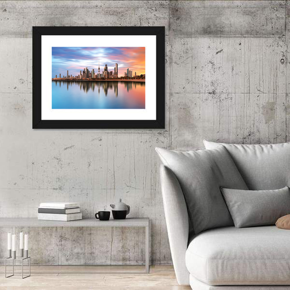 Kuwait City Skyline at Sunset Wall Art in a room, landscape