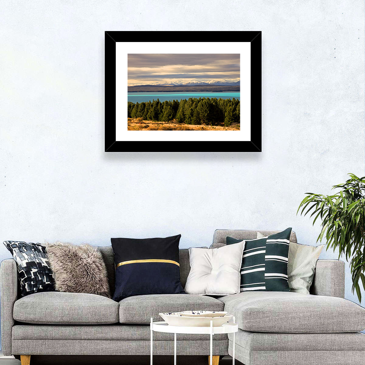 Lake Pukaki Turquoise View Wall Art in a room, landscape