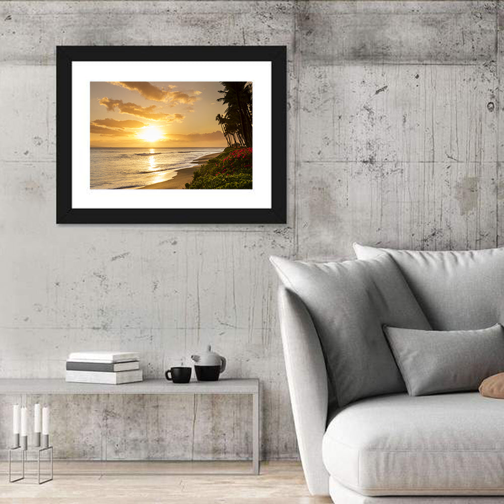 Kaanapali Beach Sunset Wall Art in a room, landscape