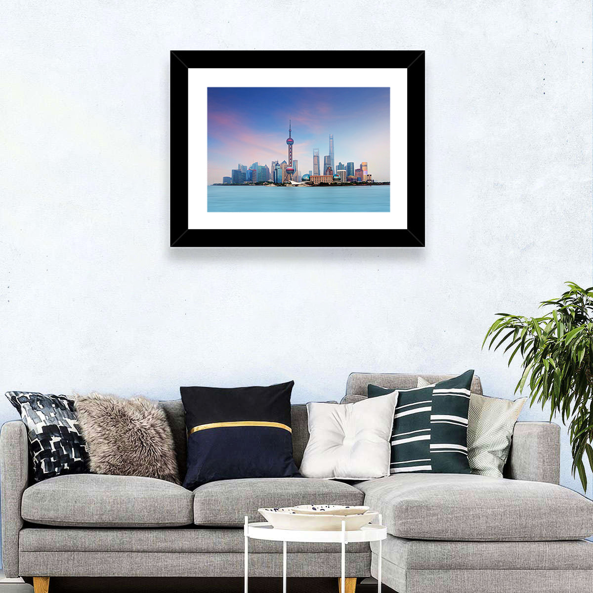 Shanghai Lujiazui Skyline Wall Art in a room, landscape