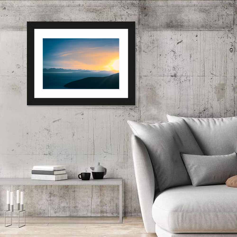 Lake Titicaca Golden Sunrise Wall Art in a room, landscape