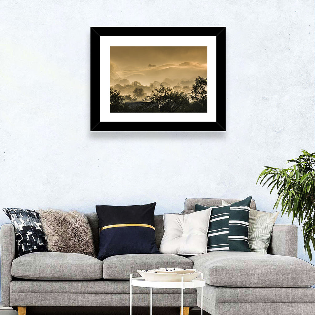 Bronze Morning Mist Over Hills Wall Art