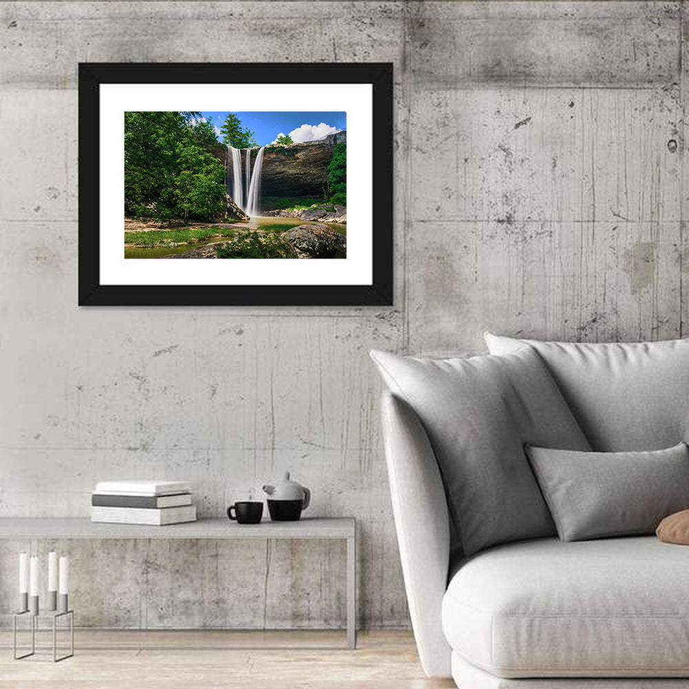 Noccalula Falls Waterfall in Daylight Wall Art in a room, landscape