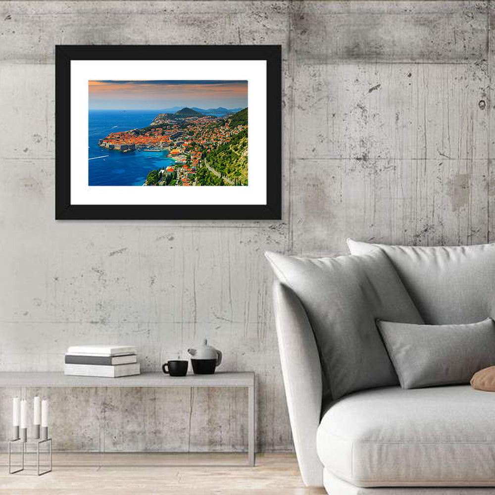Dubrovnik Old Town Sunset Wall Art in a room, landscape