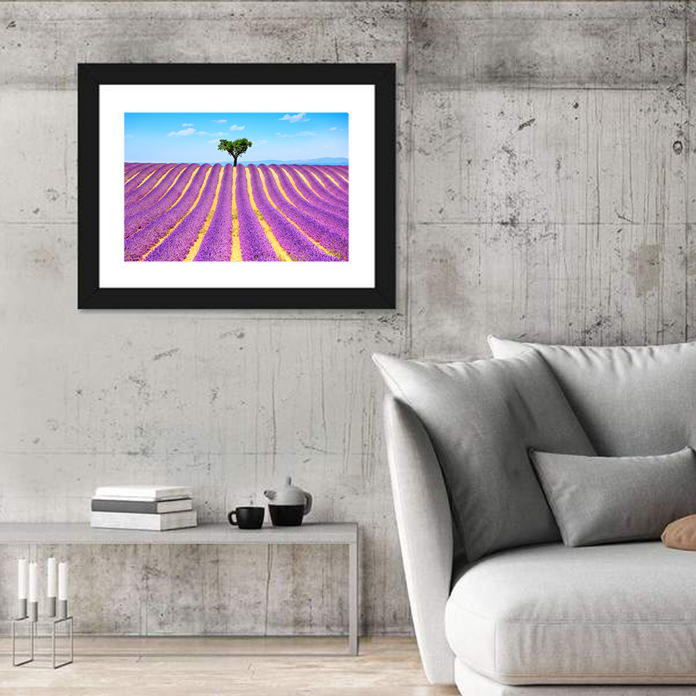 Lavender Field Wall Art in a room, landscape