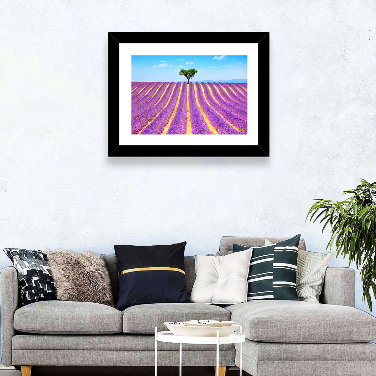 Lavender Field Wall Art in a room, landscape